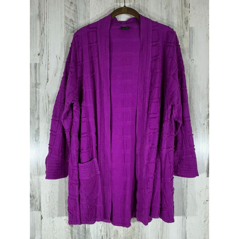 Dairi Fashion Cardigan Purple Open‎ Front Textured Frayed Fabric Large